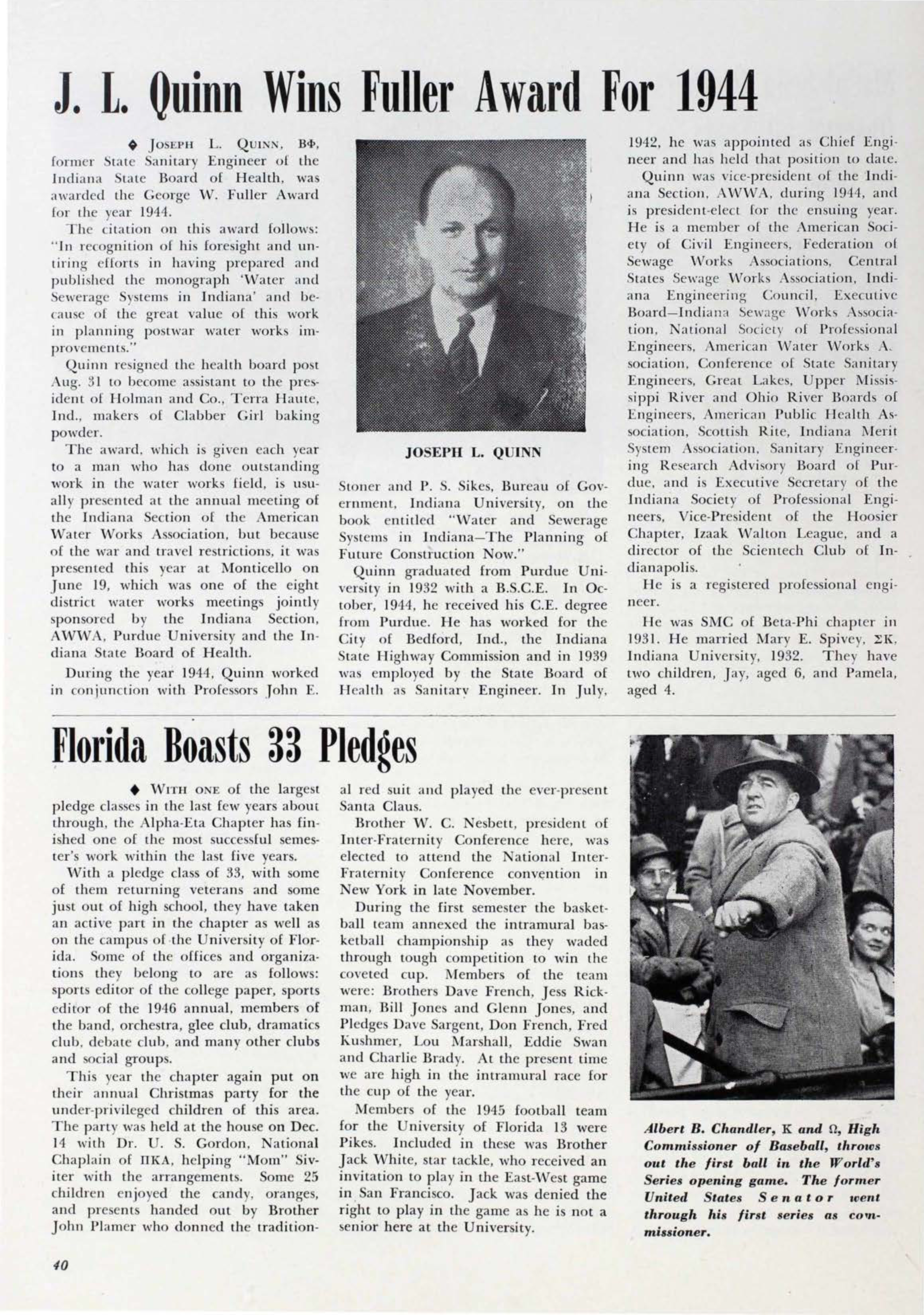 J. L. Quinn Wins Fuller Award for 1944